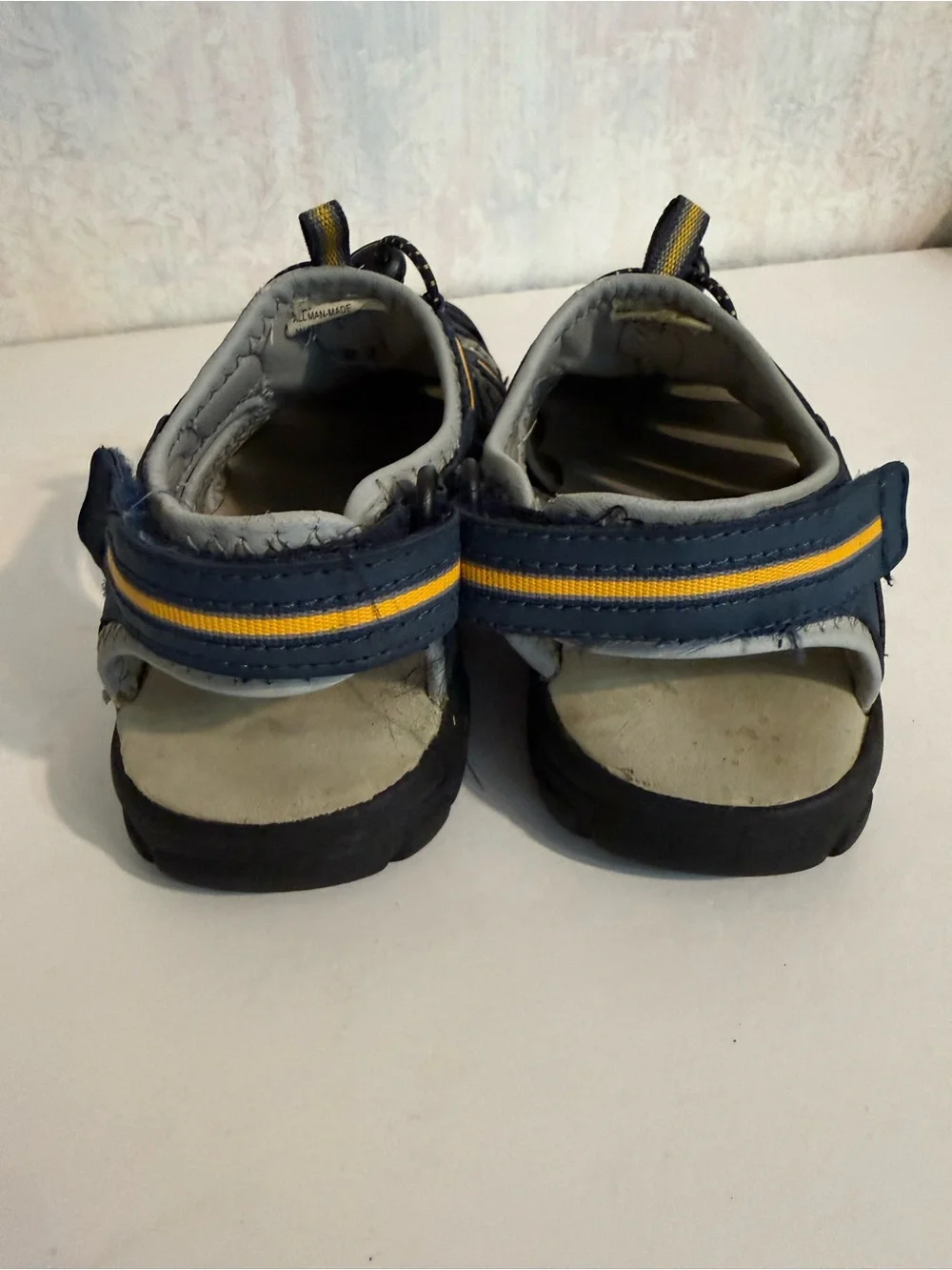 Bass-Hangten Boys Closed-Toe Active Sandals in Gray and Navy with Yellow Trim 2
